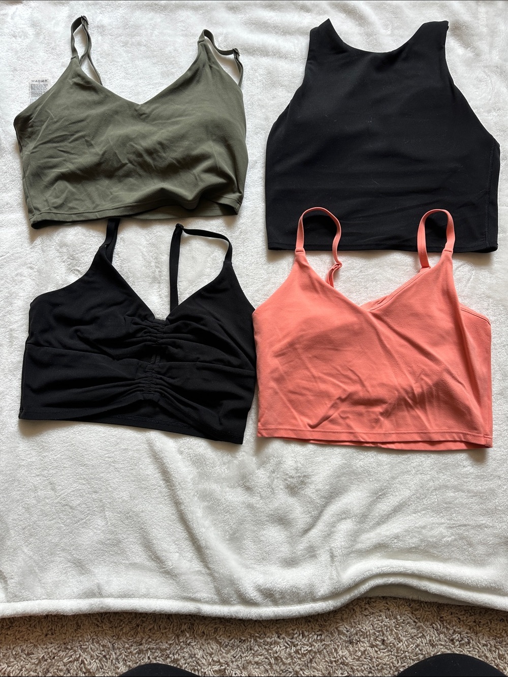 Athleta Crop Top Bundle in Olive, Black, and Coral
